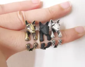 Animal Bull Terrier Dog Ring; Animal Wrap Ring; Puppy Dog Ring; Adjustable Puppy Dog Ring