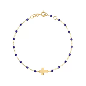 Child Cross Charm Classic Gigi Lapis bracelet, Yellow Gold, 5.9"