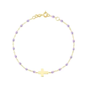 Child Cross Charm Classic Gigi Lilac bracelet, Yellow Gold, 5.9"