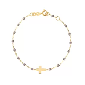 Cross Charm Classic Gigi Silver bracelet, Yellow Gold, 6.7"