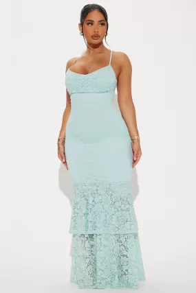 Elegant Lace Maxi Dress - Light Blue