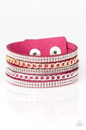 Fashion Fiend Pink, Silver and Gold Urban Wrap Snap Bracelet - Paparazzi Accessories