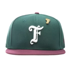 Feature x New Era Old English F Snapback Hat w/ Pin - Dark Green/Maroon