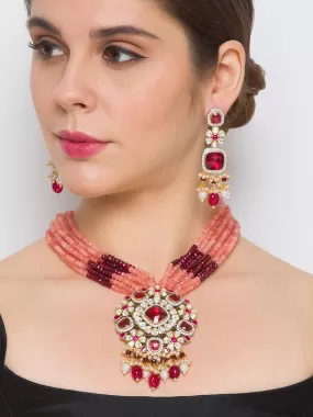 Golden, Pearly White, Peach, Maroon, Kundan Polki, Necklace Set