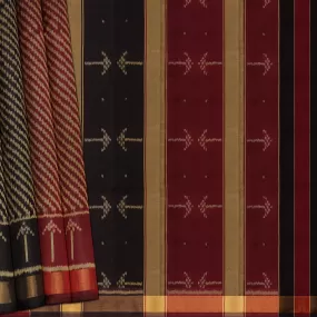 Handwoven Black, Maroon, and Gold Patola Silk Saree - 2151T010733DSC