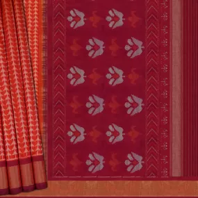 Handwoven Orange with Maroon Ikkat Silk Saree - 1768T008386DSC