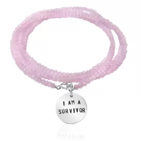 I am a Survivor - Affirmation Wrap Bracelet with Pink Crystal