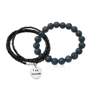 I am Enough - Affirmation Wrap Bracelet Combo with Lava Stone for Aromatherapy