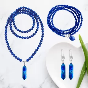 Lapis Lazuli Meditation Jewelry Set with Wrap Bracelet