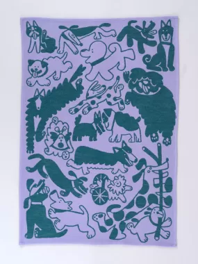 Lilac & Green Dogs Day Out Tea Towel